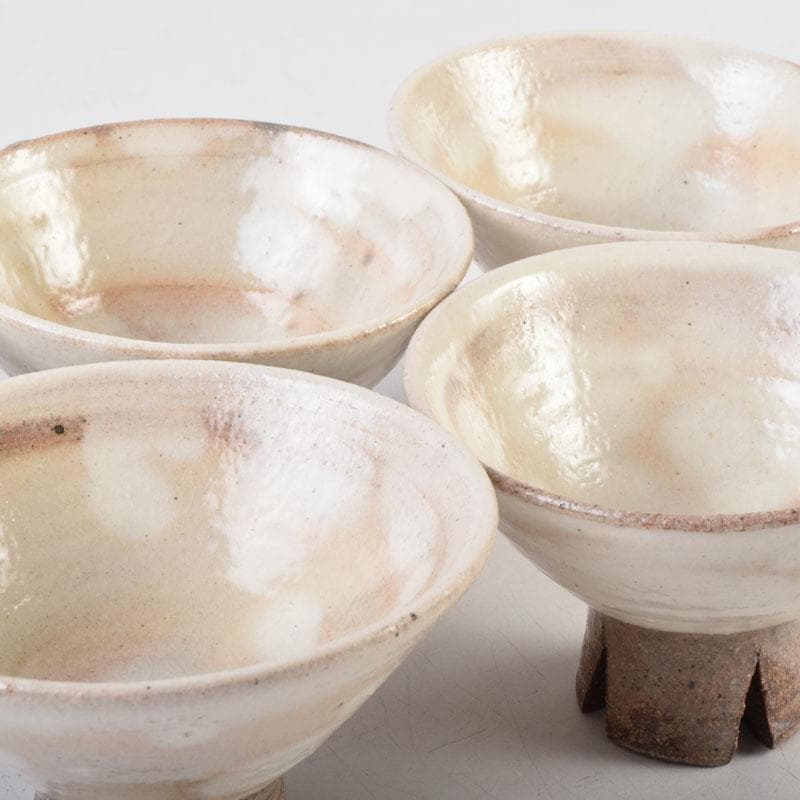 和食器　茶懐石　信楽焼　勝尾黎彦作　粉引　切高台　向付　五客　共箱　C　9016