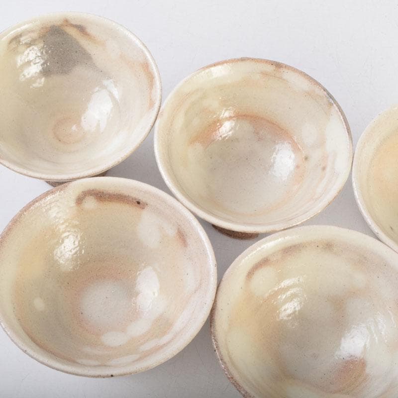 和食器　茶懐石　信楽焼　勝尾黎彦作　粉引　切高台　向付　五客　共箱　C　9016