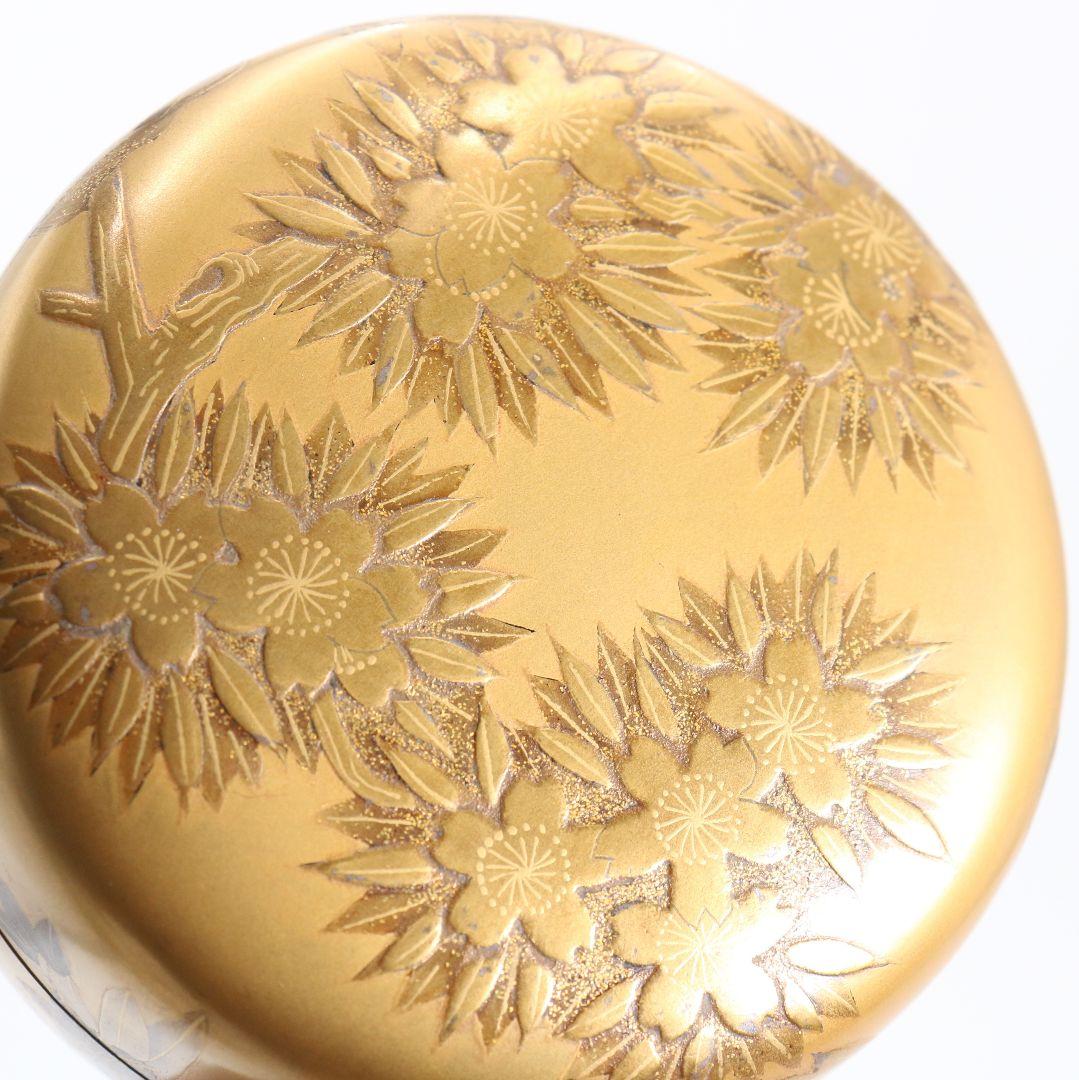 久世宗春作 四季草花 金蒔絵 平棗 内金塗 梨子地 茶道具 共箱　DW947