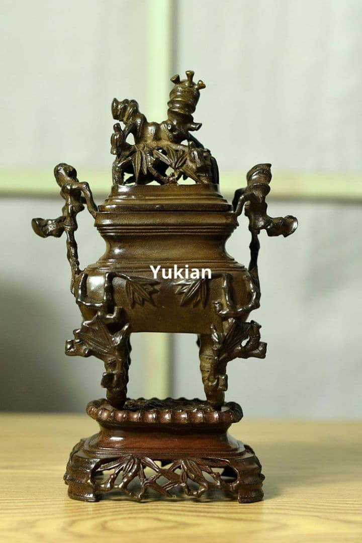 竹節四足二重薫香炉 両耳鼎 薫香炉 茶卓 置物 装飾品 工芸品 美術品