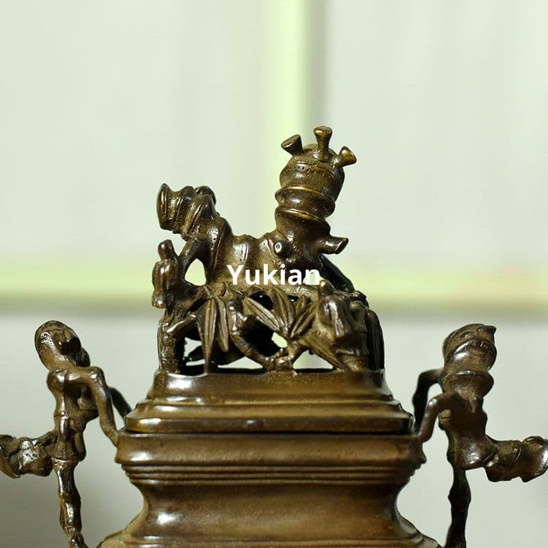 竹節四足二重薫香炉 両耳鼎 薫香炉 茶卓 置物 装飾品 工芸品 美術品