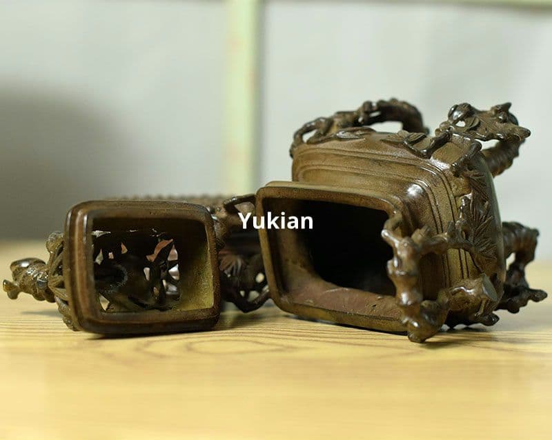 竹節四足二重薫香炉 両耳鼎 薫香炉 茶卓 置物 装飾品 工芸品 美術品