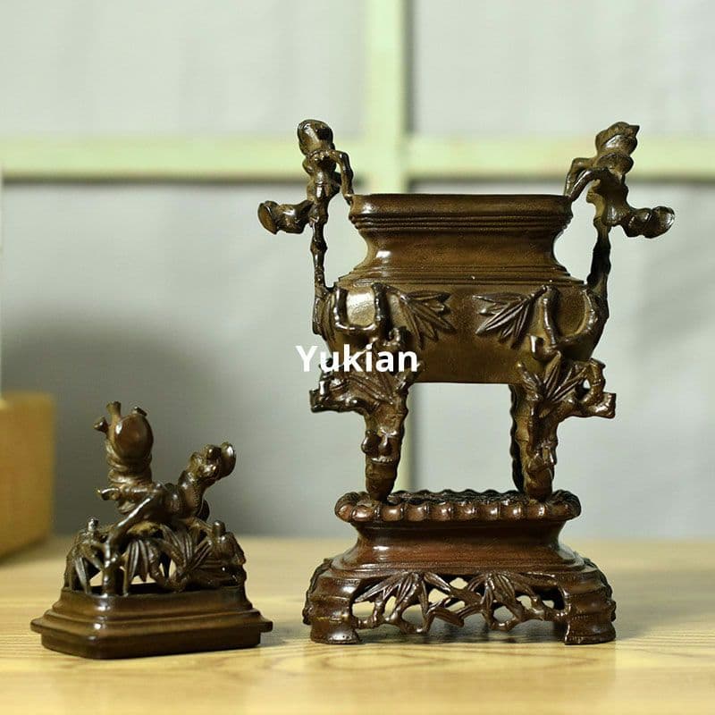 竹節四足二重薫香炉 両耳鼎 薫香炉 茶卓 置物 装飾品 工芸品 美術品