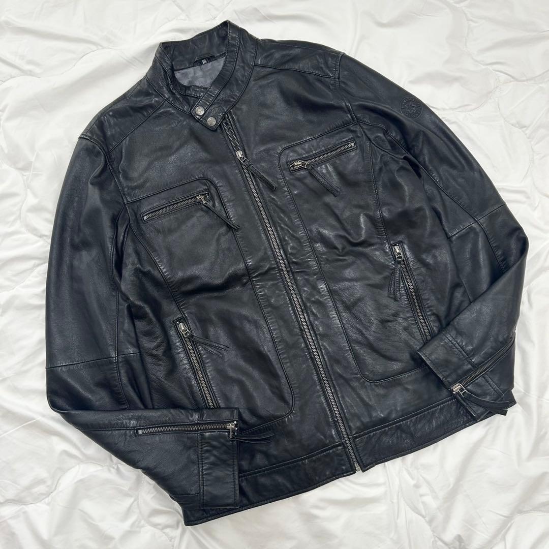 美品 神サイズ RIDEZ ライズ シングルライダース ジャケット 羊革 黒