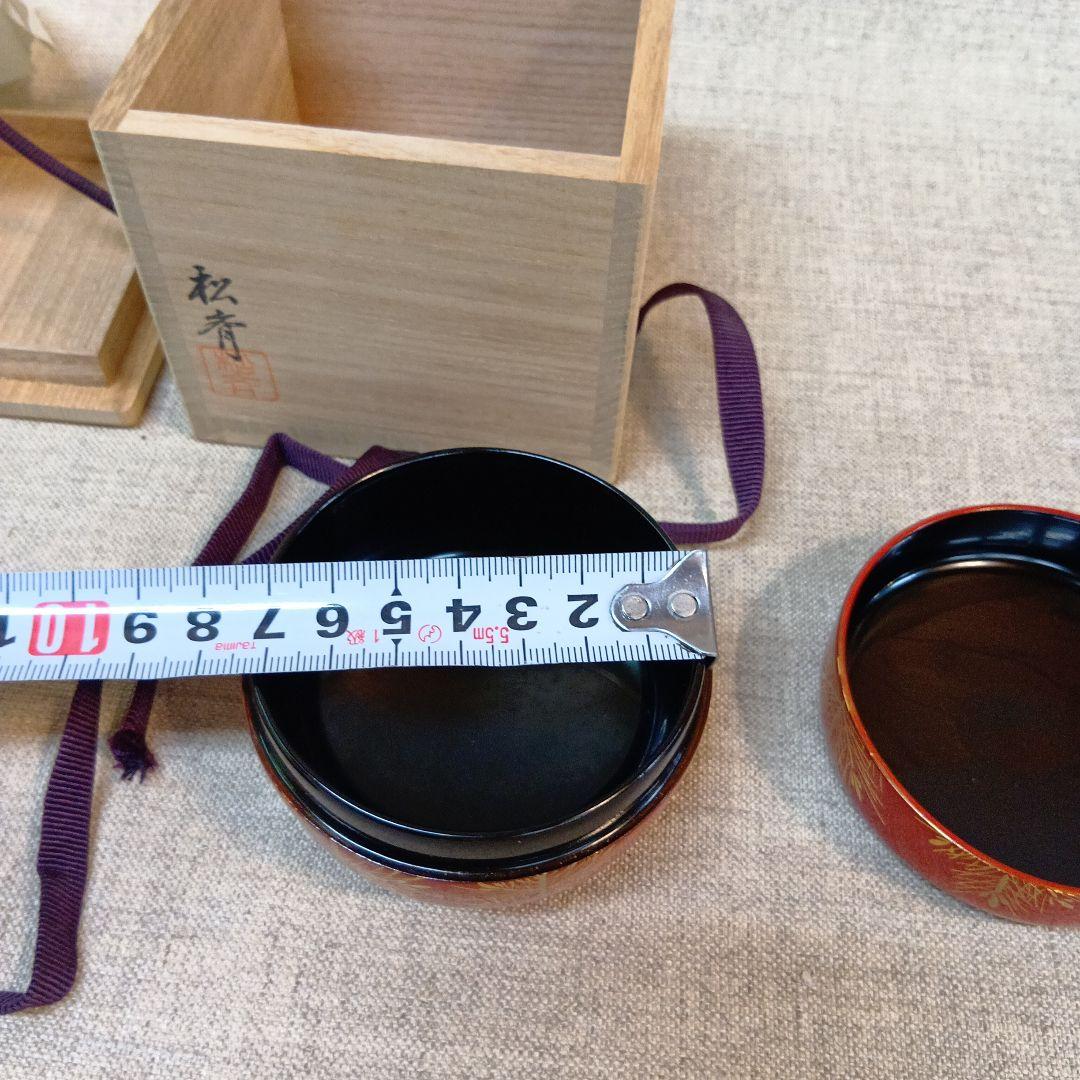 赤い茶道具 棗 金色の鶴と紅葉　未使用長期保管品　若松二鶴