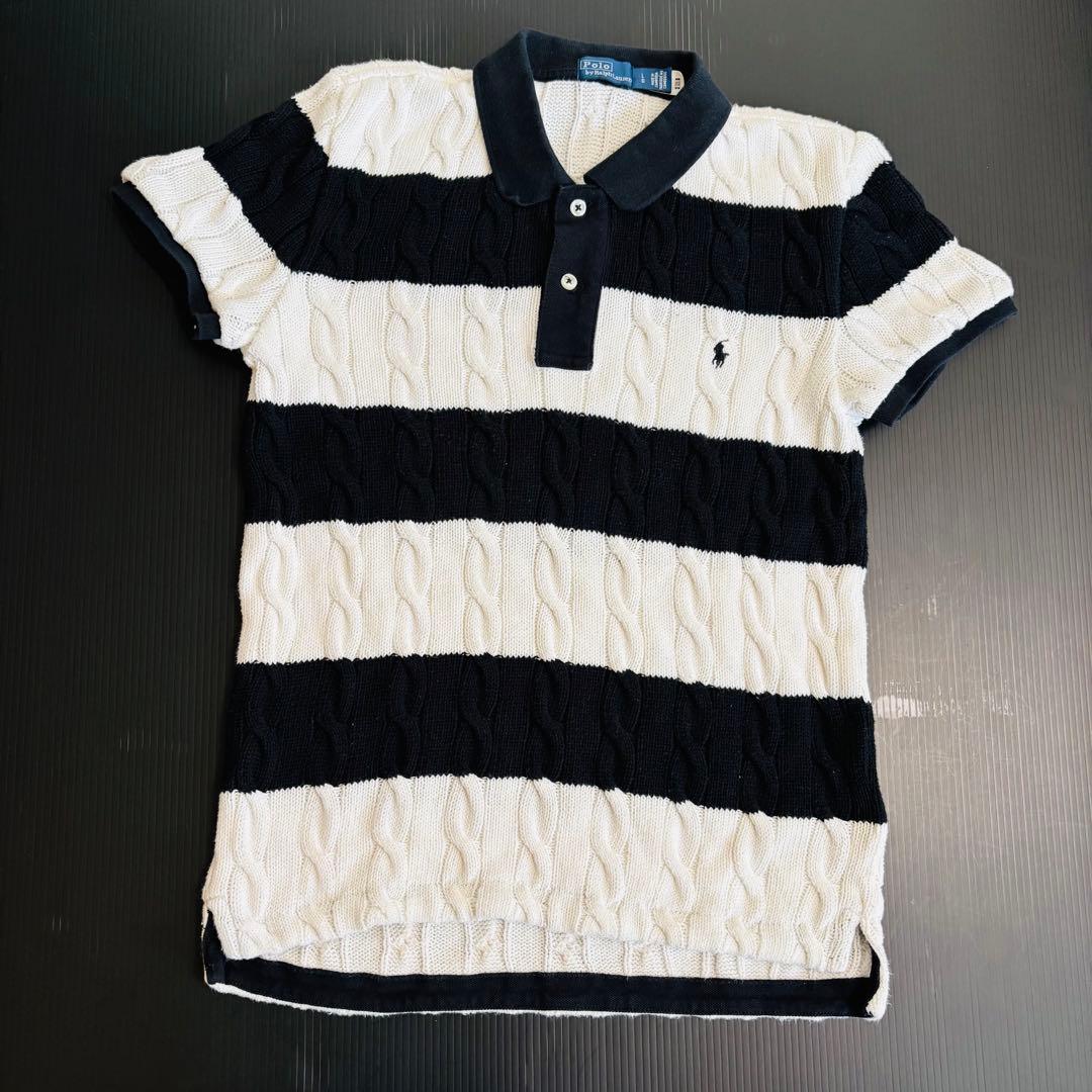 現行タグ　ポロバイラルフローレン 半袖ケーブルニット　ボーダー　ニットポロシャツ
