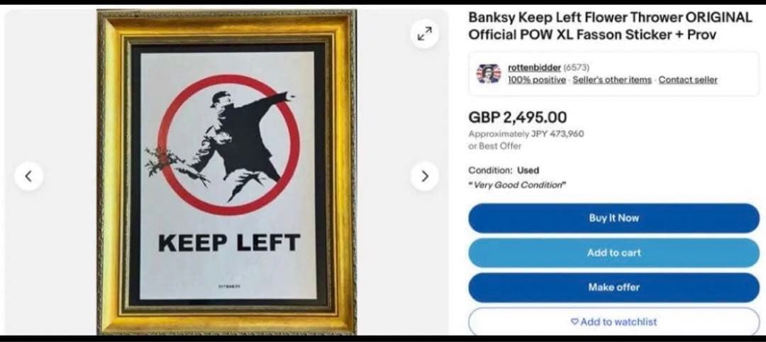 本日特価　本物　Banksy KEEP LEFT バンクシー　大判ステッカー
