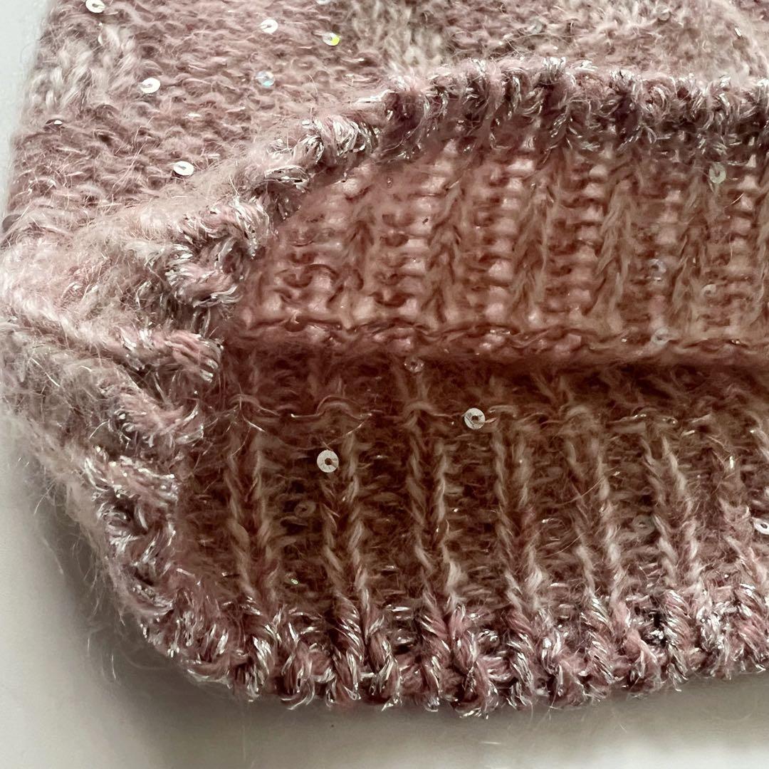 美品　ルイヴィトン　モノグラム　ニット帽　ビーニー　ピンク　スパンコール　ラメ