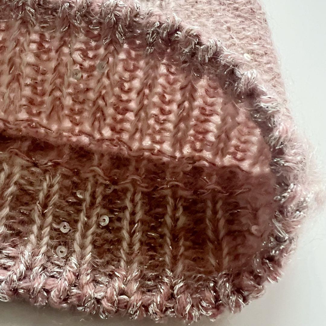 美品　ルイヴィトン　モノグラム　ニット帽　ビーニー　ピンク　スパンコール　ラメ