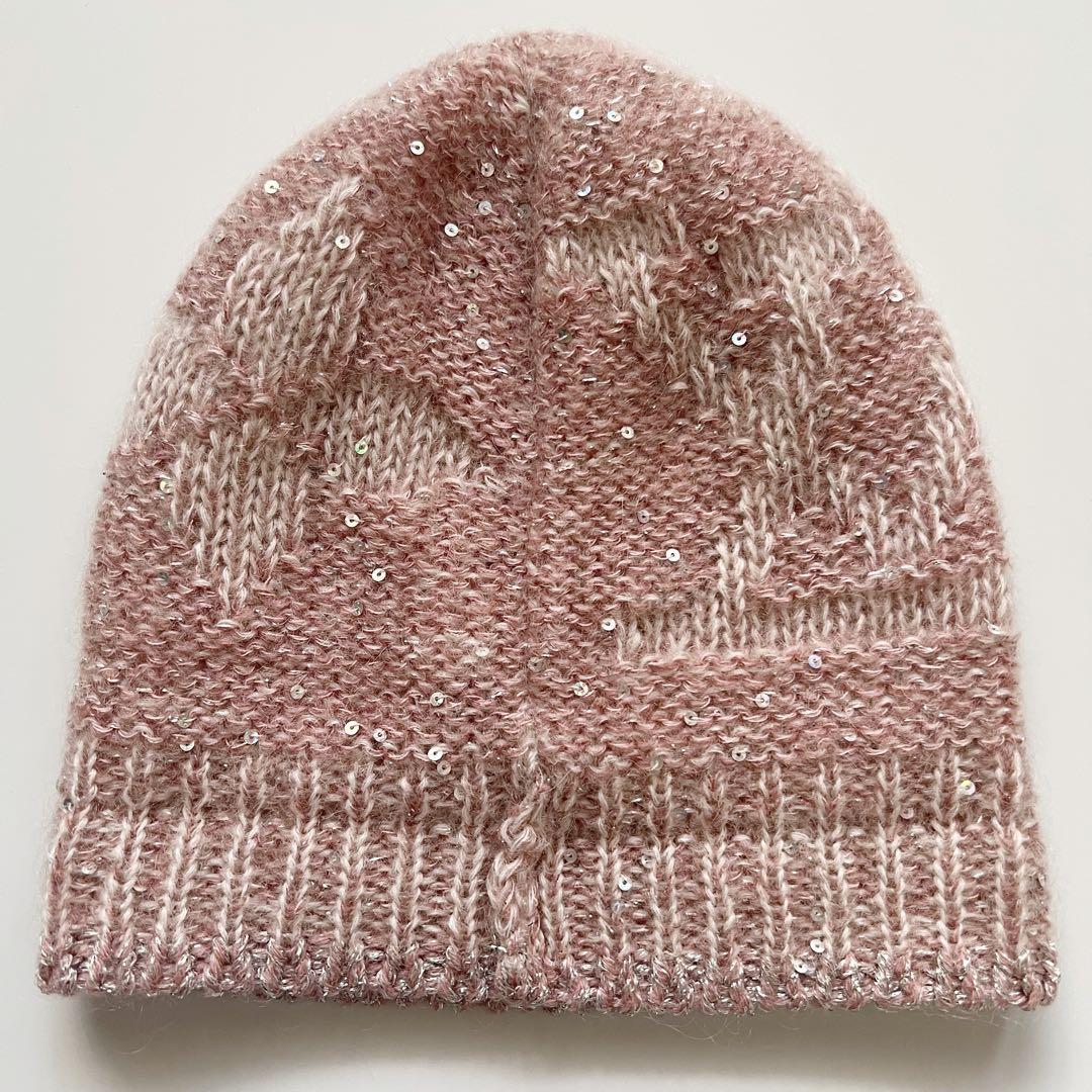 美品　ルイヴィトン　モノグラム　ニット帽　ビーニー　ピンク　スパンコール　ラメ