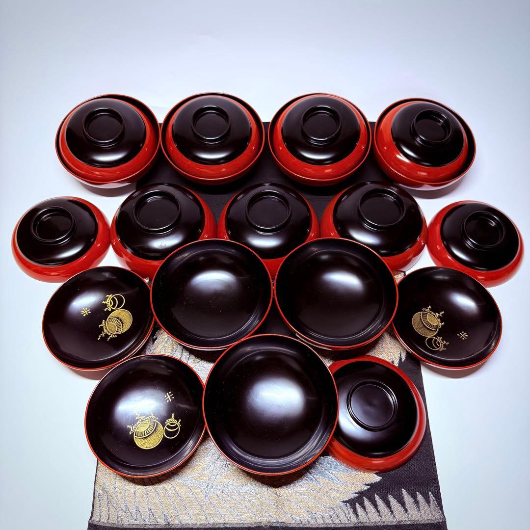 漆器輪島塗　蒔絵金彩細工　沈金木製　蓋付椀　お煮物椀　吸物椀　10客