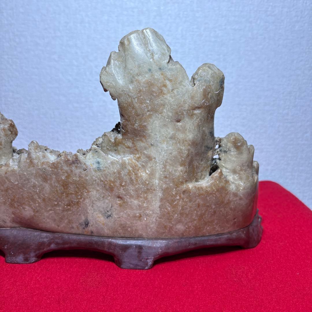 中国美術　寿山石　楼閣山水　置物　床飾　彫刻　4.45kg