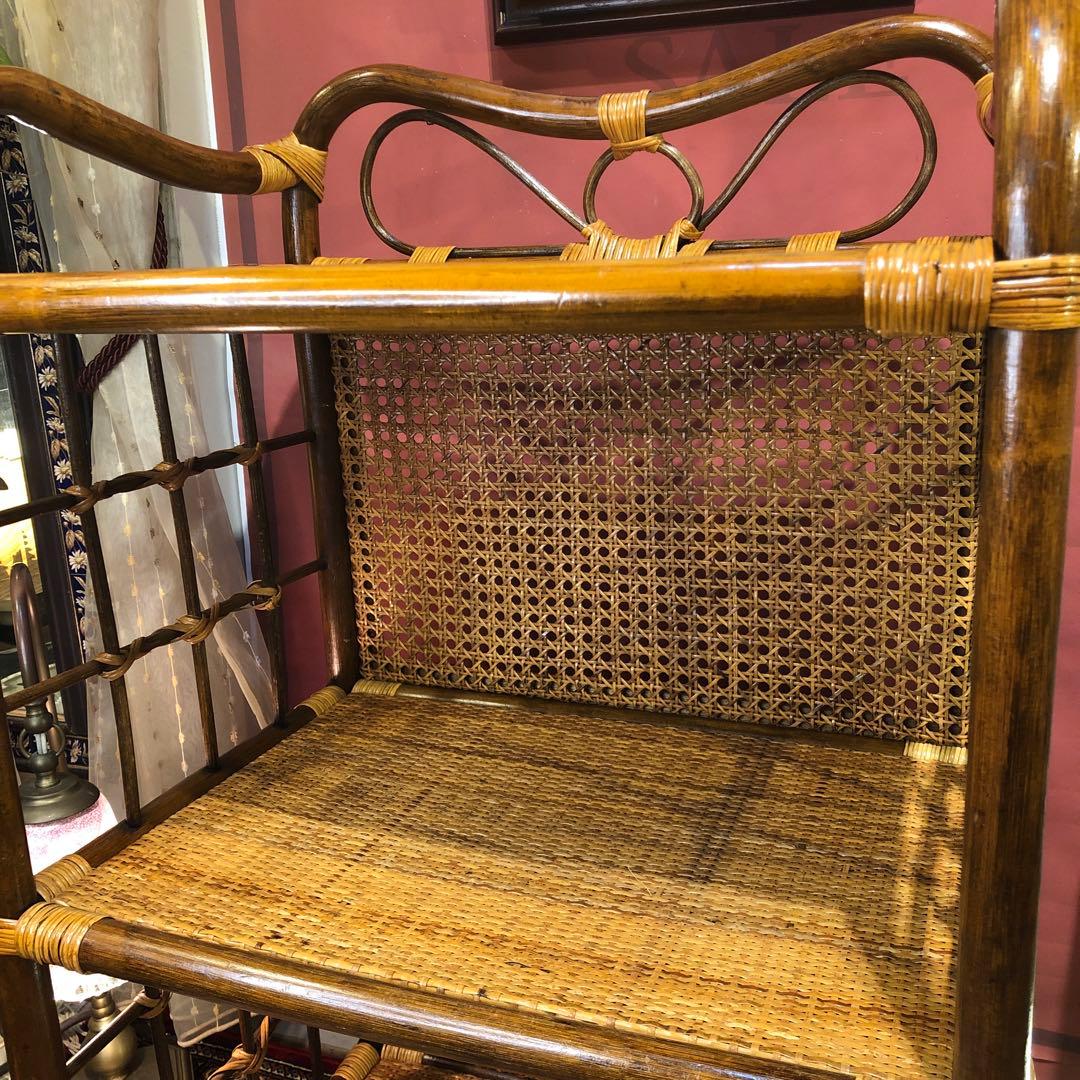 Sale 昭和レトロ　ビンテージ　オールドラタン　オープンシェルフ　三段ラック