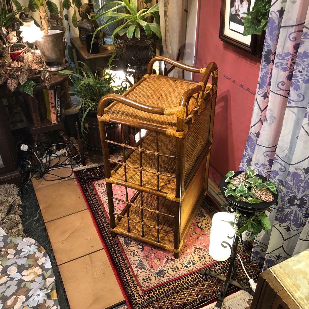 Sale 昭和レトロ　ビンテージ　オールドラタン　オープンシェルフ　三段ラック