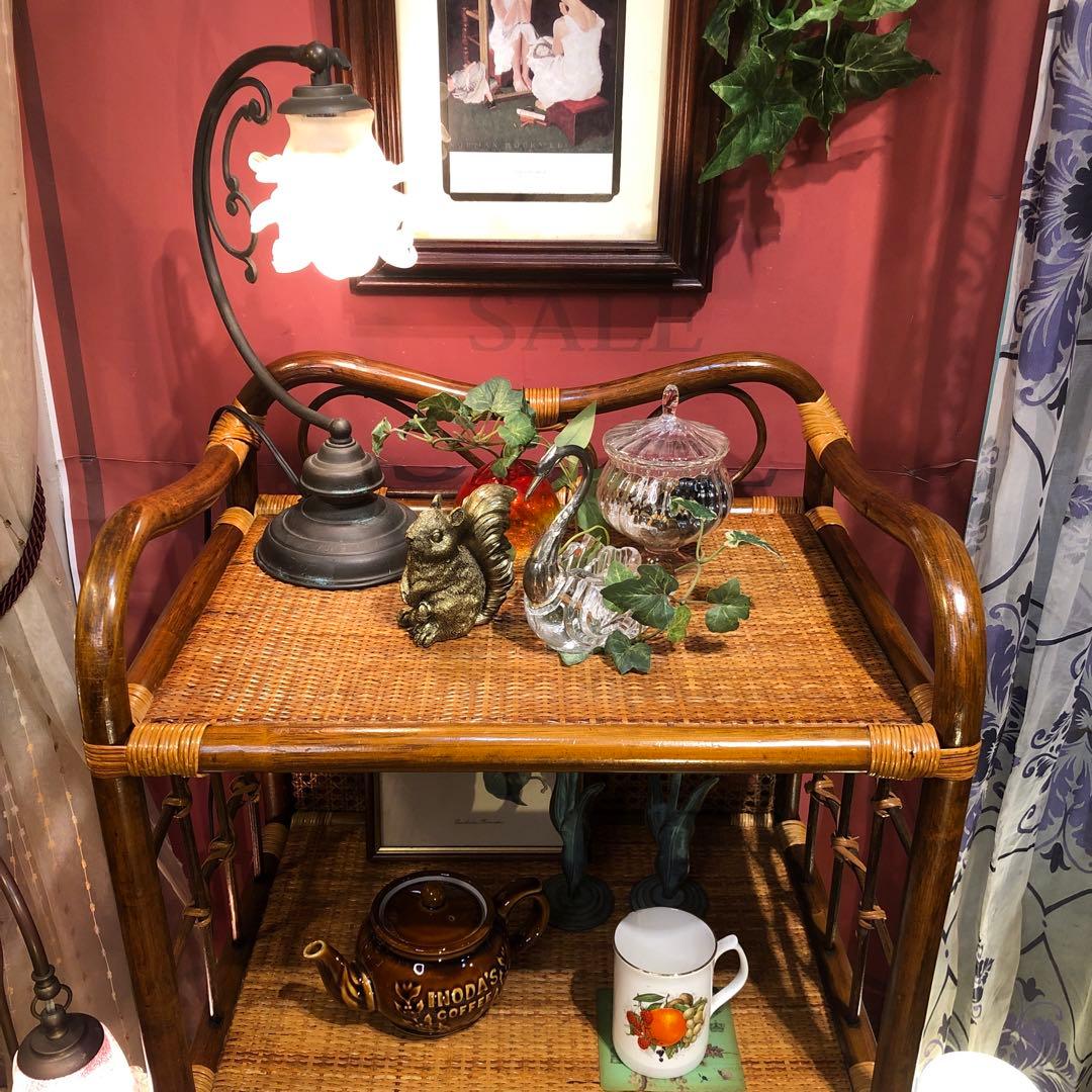 Sale 昭和レトロ　ビンテージ　オールドラタン　オープンシェルフ　三段ラック