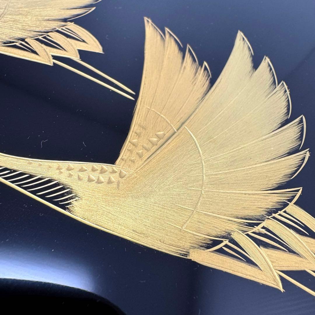 未使用 輪島塗 沈金 トレー お盆 膳 鶴 高級 漆 漆器 飾り 共箱 説明書