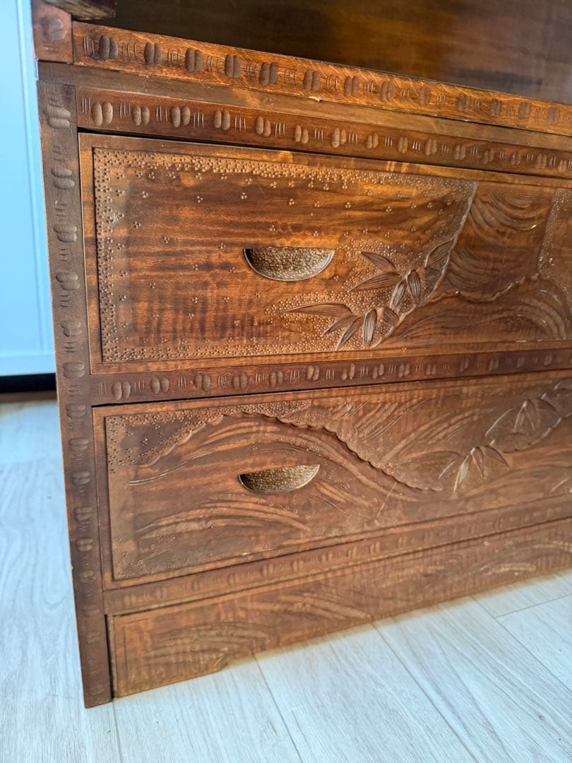 軽井沢彫 箪笥 ワードローブ 整理箪笥 昭和レトロ 伝統工芸品 アンティーク 桜