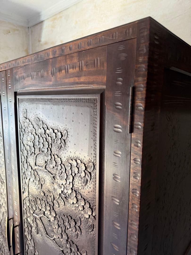 軽井沢彫 箪笥 ワードローブ 整理箪笥 昭和レトロ 伝統工芸品 アンティーク 桜