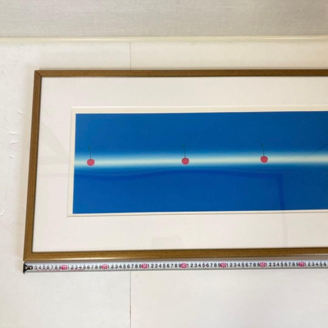 中村憲之 さくらんぼ シルクスクリーン 大型 横長 青色 ポップ モダン レトロ