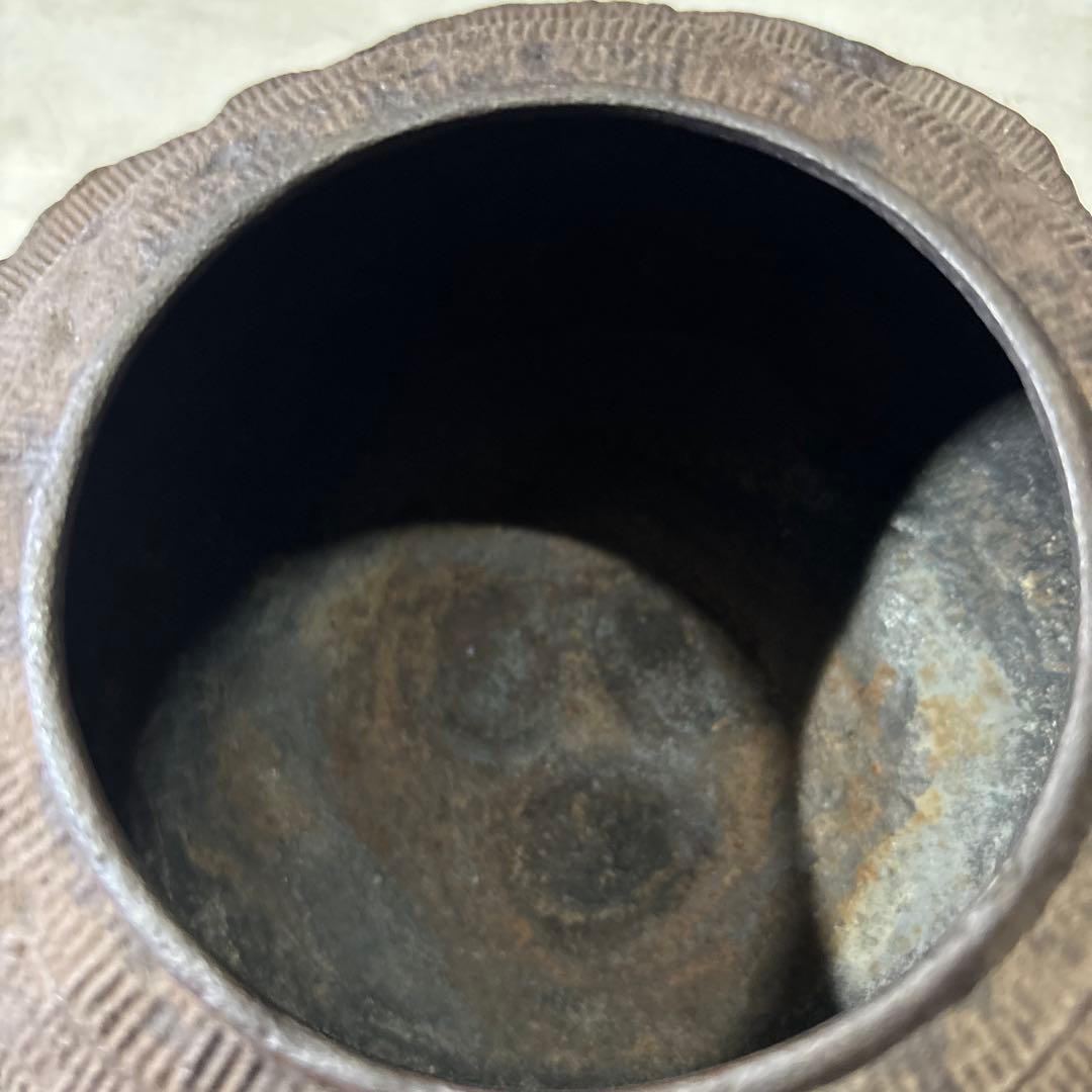 置炉釜 笠釜 釜環付 茶道具 古物