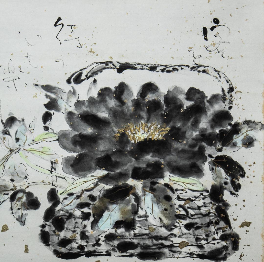 掛軸-967　川合誠司　黒牡丹　共箱　太巻　大幅　二重箱　客を待つ心も楽し籠の中