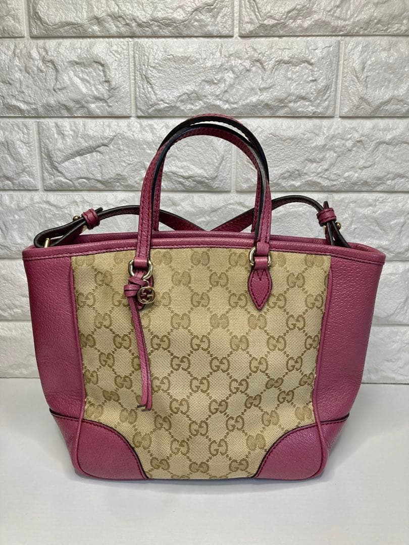 グッチ GGキャンバス レザー 2WAY ハンドバッグ ピンク