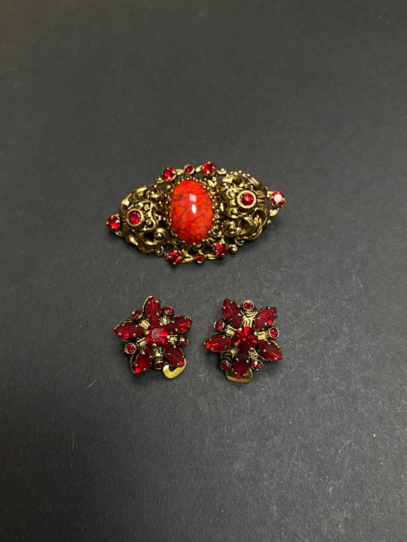 W.GERMANY 西ドイツ製 2点セット ブローチとイアリング