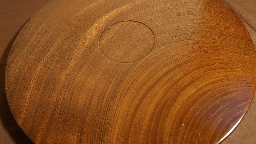 丸盆　山中漆器　欅　欅製　くり抜き　川北造　拭き漆　富貴漆　１客