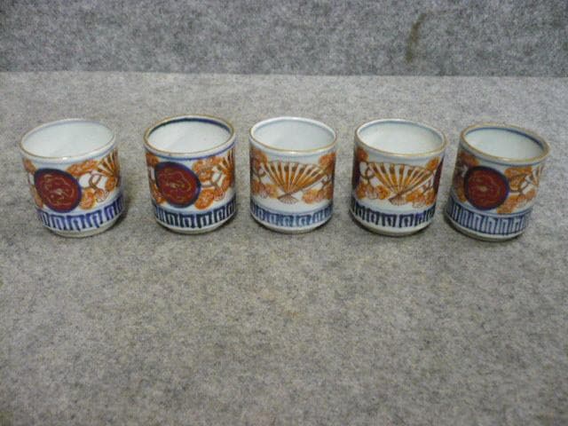 伊万里焼色絵丸文に扇図のぞき5個 [B31668]