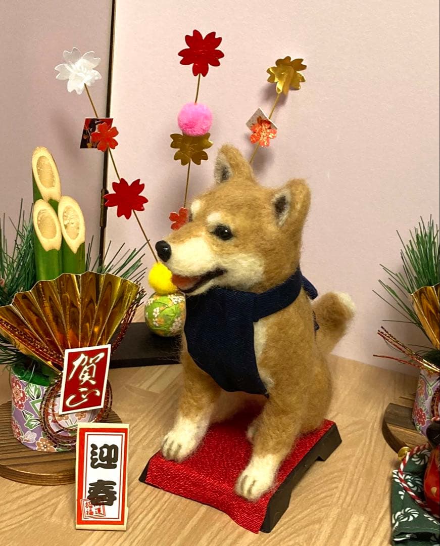 柴犬　羊毛フェルト　獅子舞犬　ハンドメイド