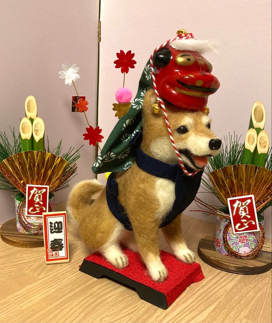 柴犬　羊毛フェルト　獅子舞犬　ハンドメイド