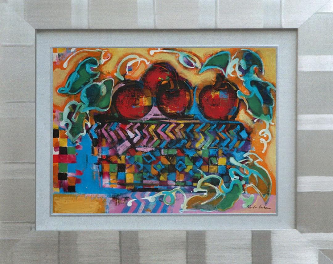 油絵 菅家令子 絵 絵画インテリア 額付(白) uF6-051110 静物 果物