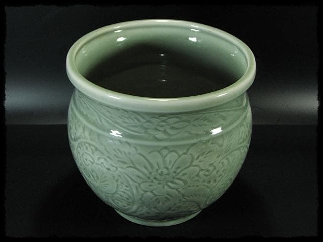 時代 青磁 目跡 水屋瓶 水屋壺 水甕 水瓶 茶道具 水屋道具 f307