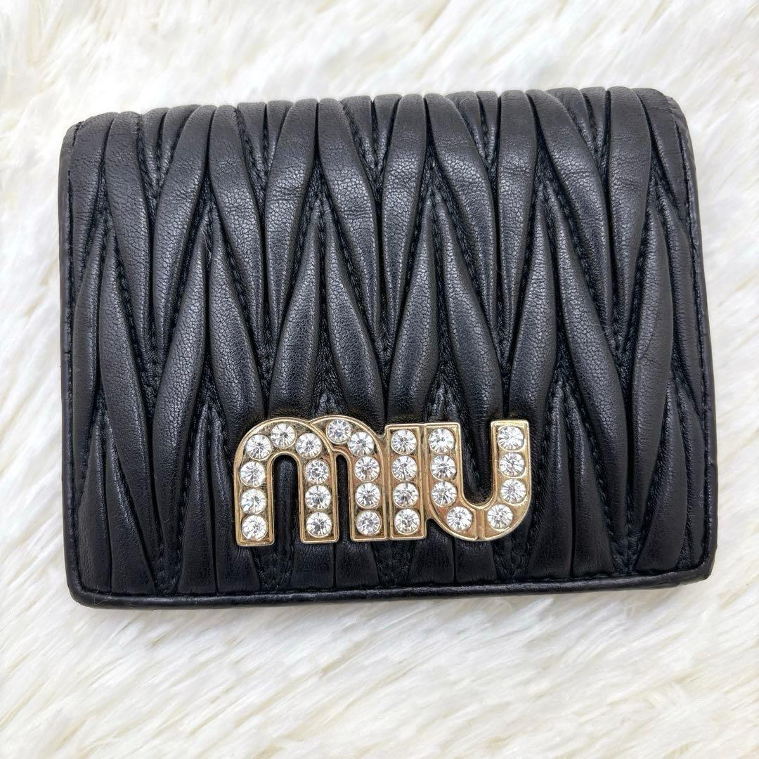 ミュウミュウ♡折り財布 クリスタル ビジュー マテラッセ ブラック