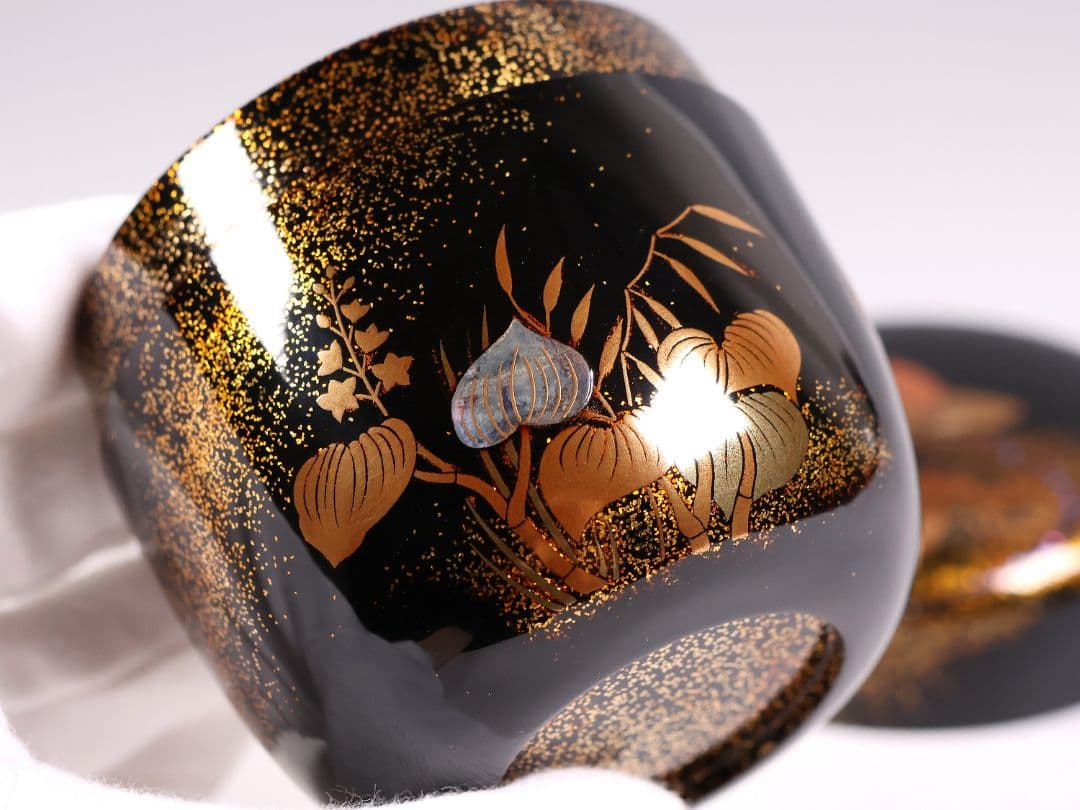 加賀蒔絵 福嶋一恵 鴛鴦蒔絵 大棗 梨地 鵬雲斎書付 共箱 螺鈿【MA916】