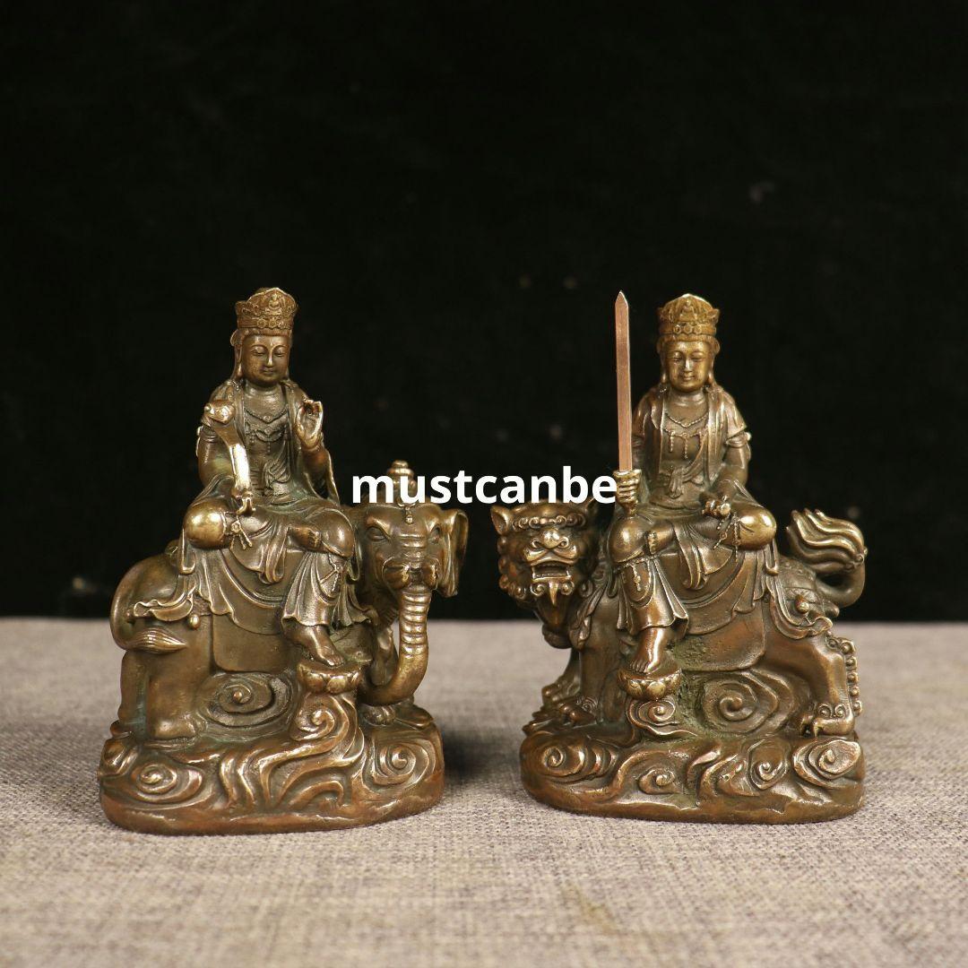 仏教美術 文殊普賢観音菩薩仏像 銅製 仏像 彫刻 置物 開運 風水