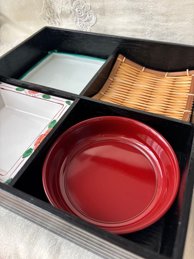 松花堂弁当箱5客セット　外木箱入