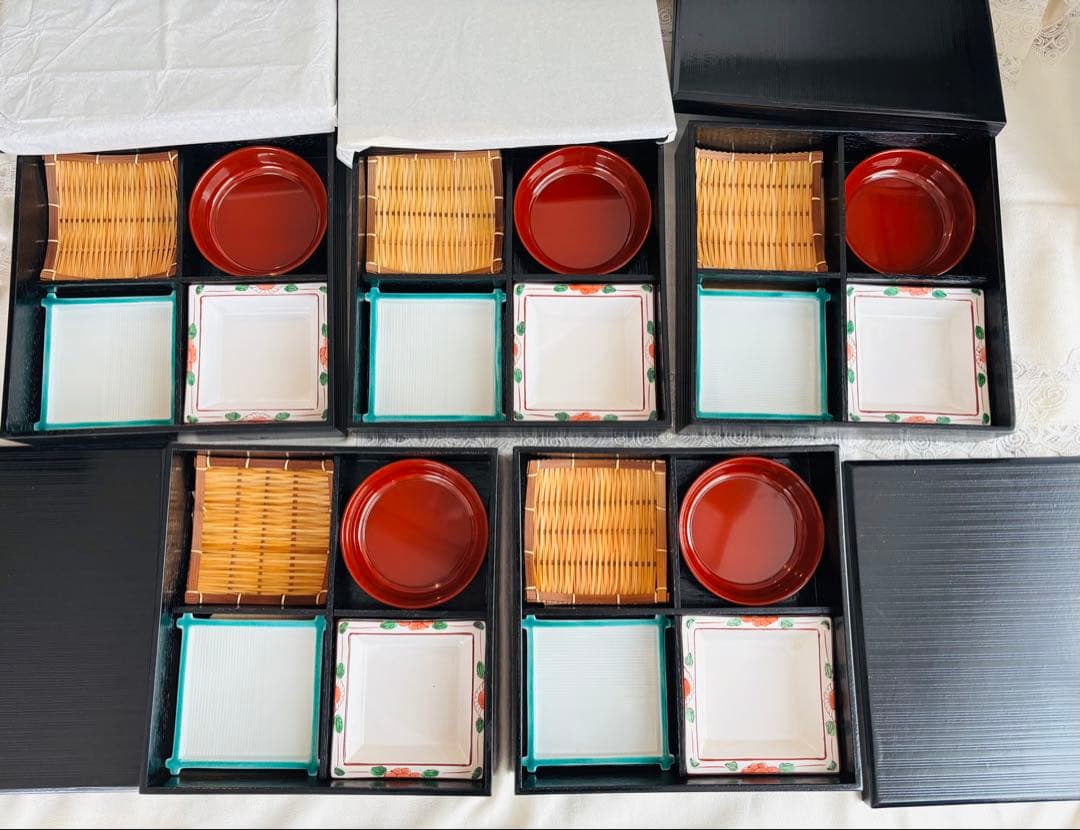 松花堂弁当箱5客セット　外木箱入