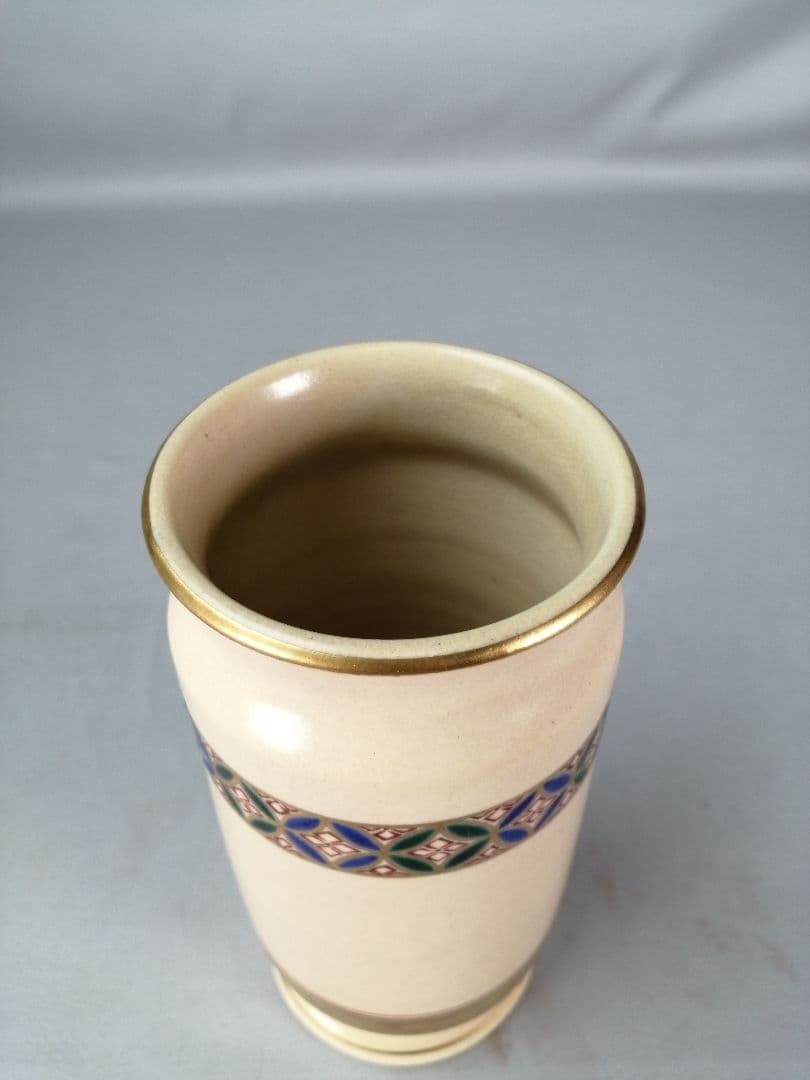 【茶道具】高台寺窯陶楽造　仁清写華七宝紋皆具　水指 建水 杓立 蓋置　水指400