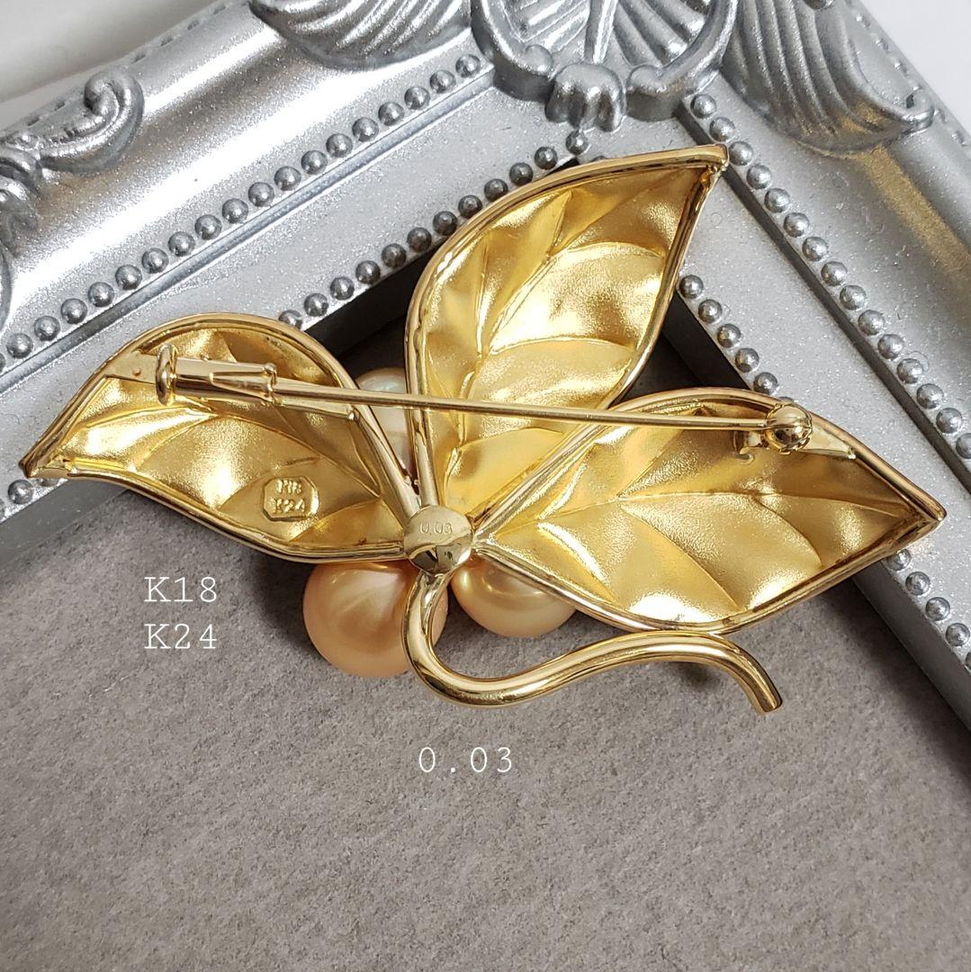 SALE レア 純金 K18ブローチ 切り回し淡水パール手造り テッポウ金具
