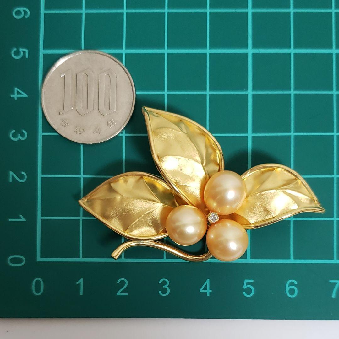 SALE レア 純金 K18ブローチ 切り回し淡水パール手造り テッポウ金具