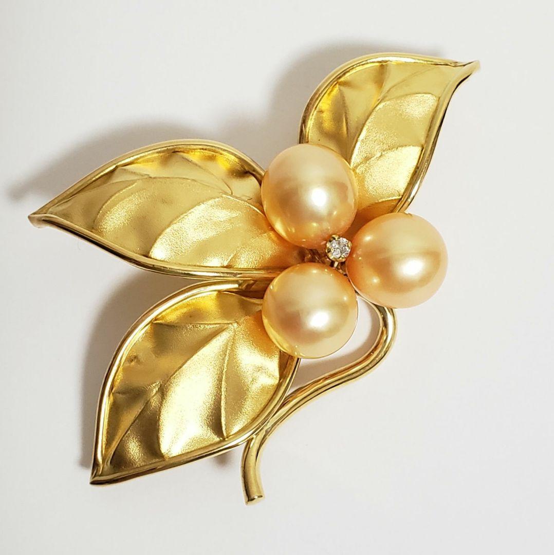 SALE レア 純金 K18ブローチ 切り回し淡水パール手造り テッポウ金具