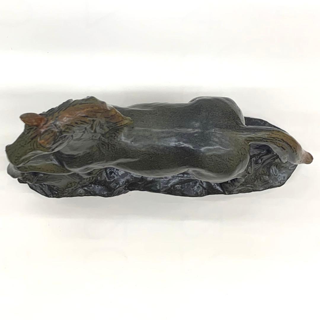 【干支置物　午14常滑焼　灰釉　壬午】共箱