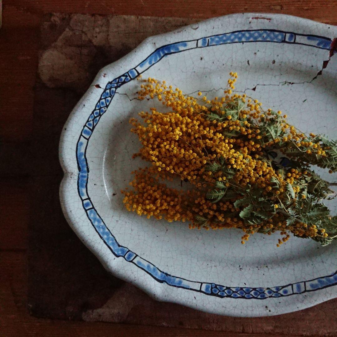 フランス 民芸 キュノワール アンティーク 器 大皿 花リム 陶器 プレート