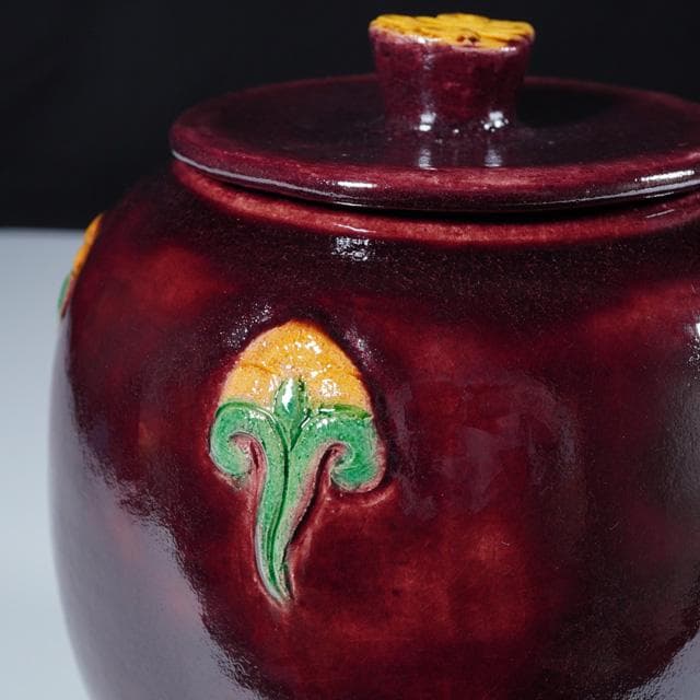 吉向蕃斉(七代松月)　三彩貼花文水指　共箱　茶道具　楽焼　大阪