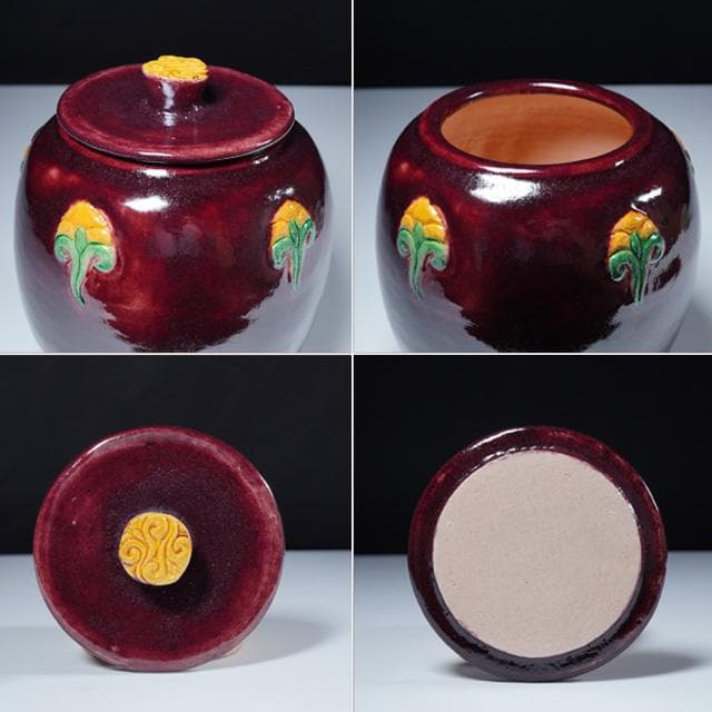 吉向蕃斉(七代松月)　三彩貼花文水指　共箱　茶道具　楽焼　大阪