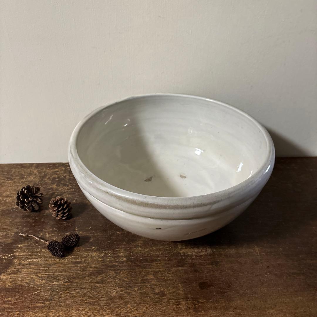 東北民窯　平清水焼　大鉢　白釉　花器　こね鉢　白磁　骨董　アンティーク　李朝