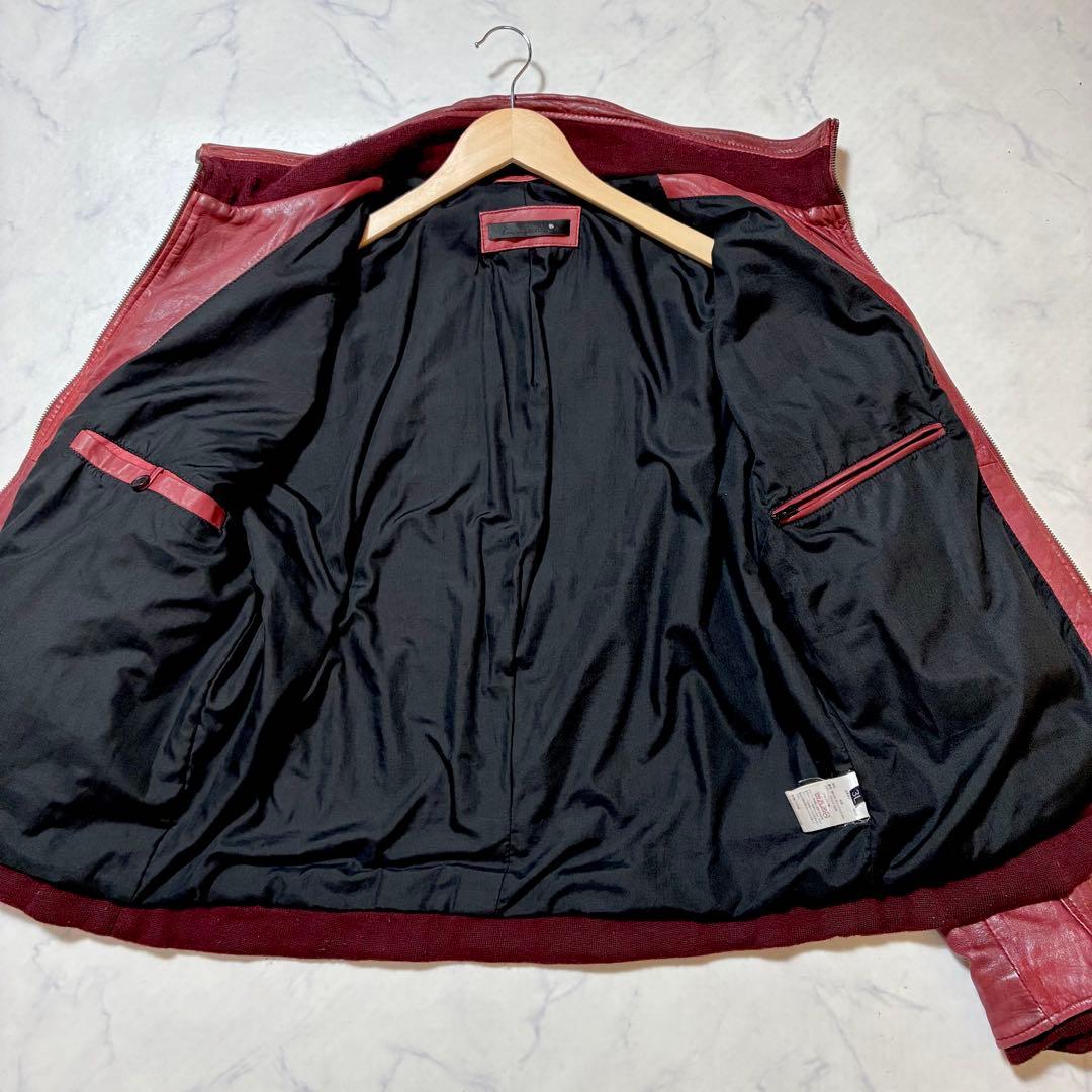 希少3L✨リューグーレザーズ シングルライダースジャケット ラムレザー 赤系