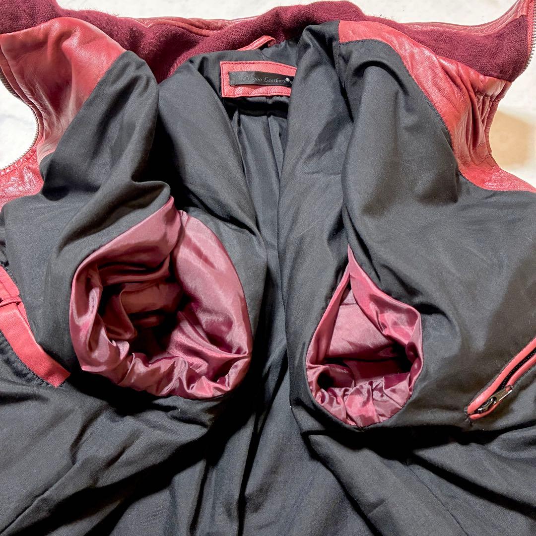 希少3L✨リューグーレザーズ シングルライダースジャケット ラムレザー 赤系