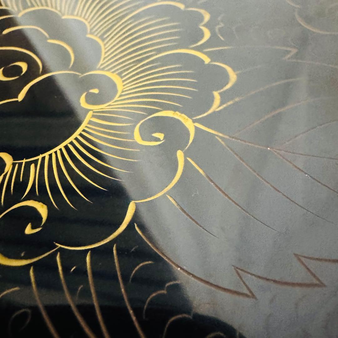 輪島塗 木製 四方盆　沈金花文　2膳　膳足堅地　御膳沈金 お正月　美術品　漆